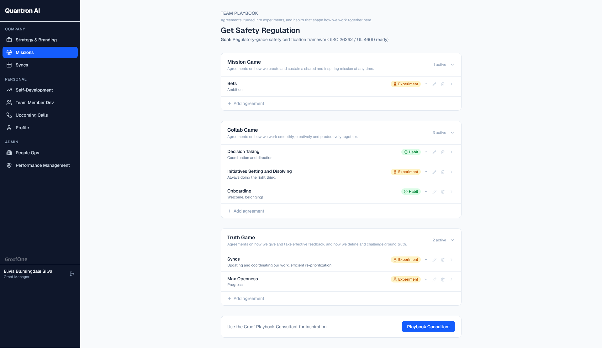 Team playbook of agreements, experiments and habits